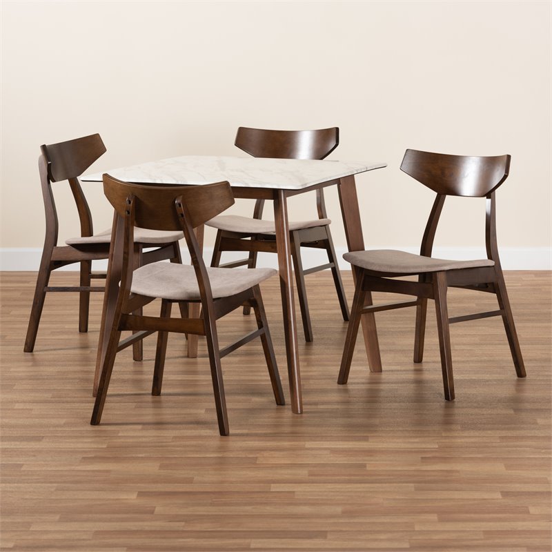 Bowery Hill Beige Finished Wood 5-Piece Dining Set with Table