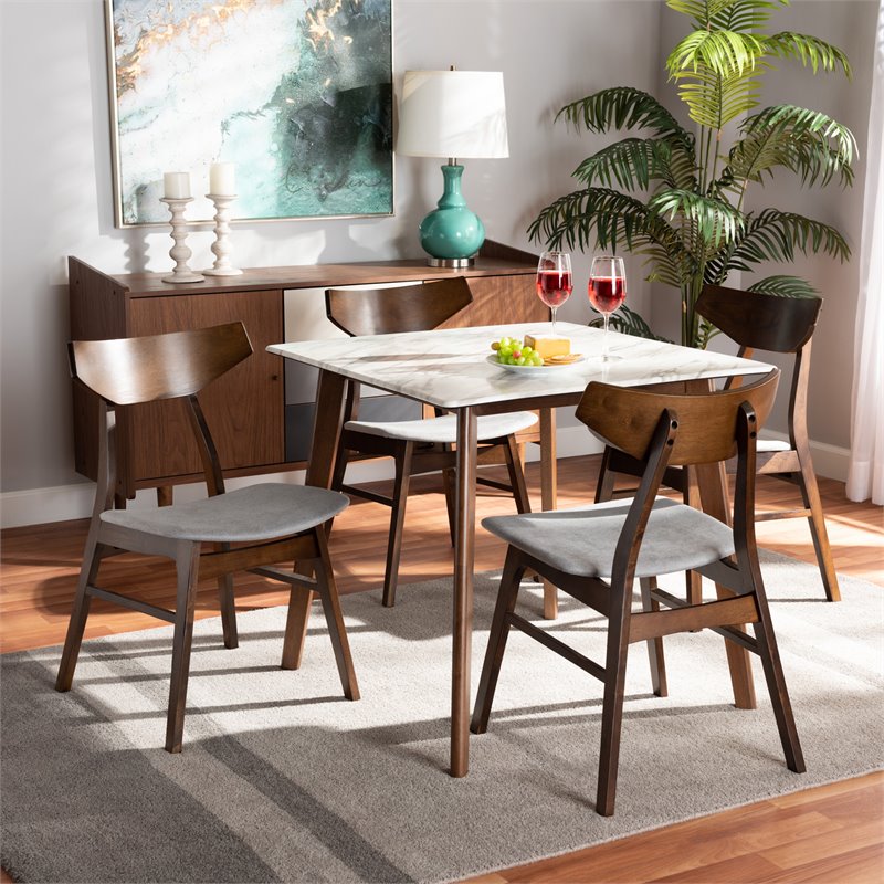 Bowery Hill Grey Finished Wood 5-Piece Dining Set with Table