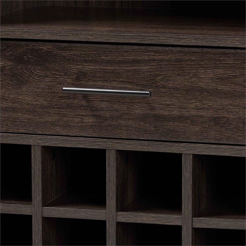 Bowery Hill Brown Finished Wood and Gold Finished Wine Cabinet