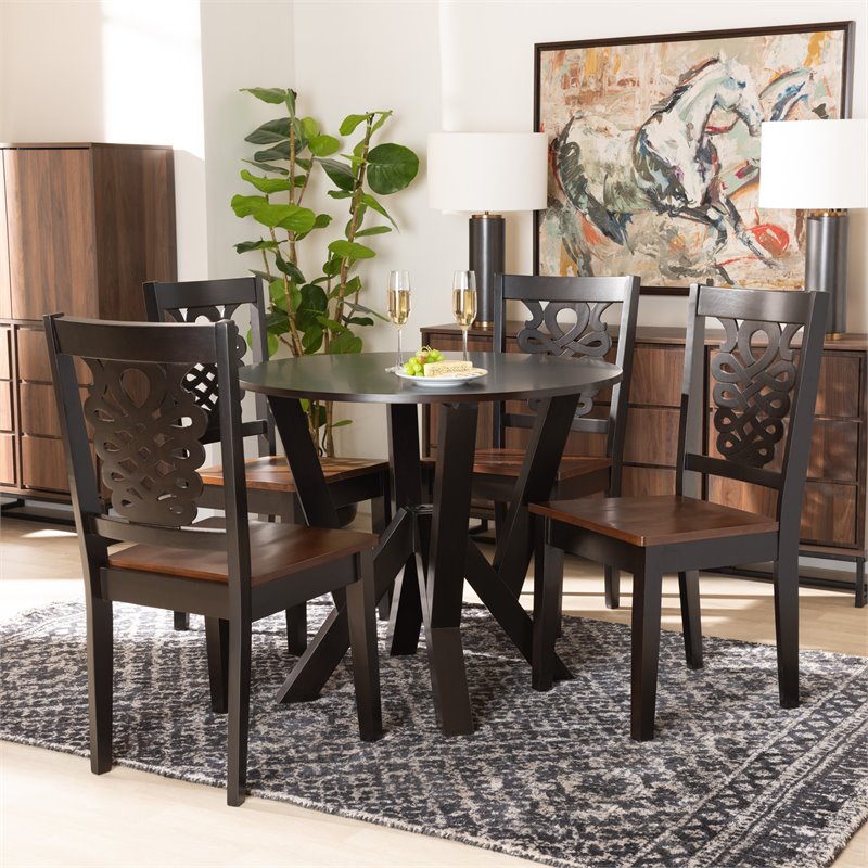 Bowery Hill Two-Tone Brown Finished Wood 5-Piece Dining Set