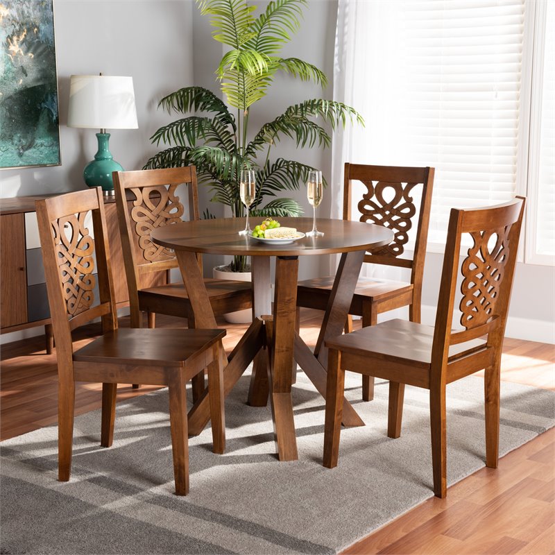 Bowery Hill Walnut Brown Finished Wood 5-Piece Dining Set