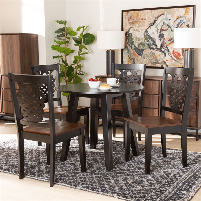 Bowery Hill Two-Tone Brown Finished Wood 5-Piece Dining Set