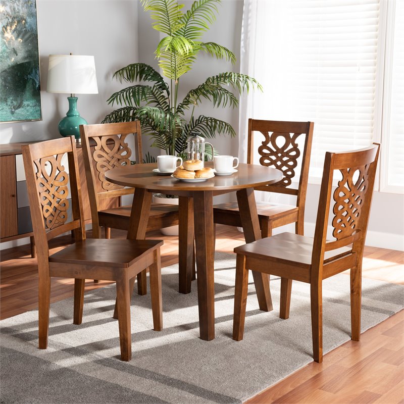 Bowery Hill Walnut Brown Finished Wood 5-Piece Dining Set