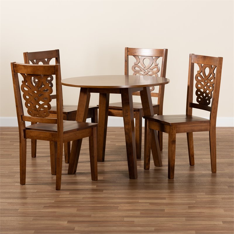 Bowery Hill Walnut Brown Finished Wood 5-Piece Dining Set