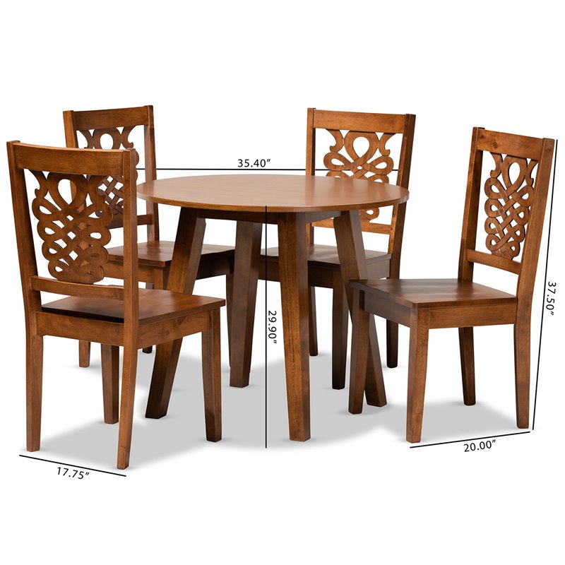 Bowery Hill Walnut Brown Finished Wood 5-Piece Dining Set