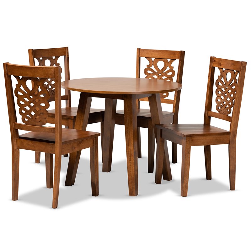 Bowery Hill Walnut Brown Finished Wood 5-Piece Dining Set