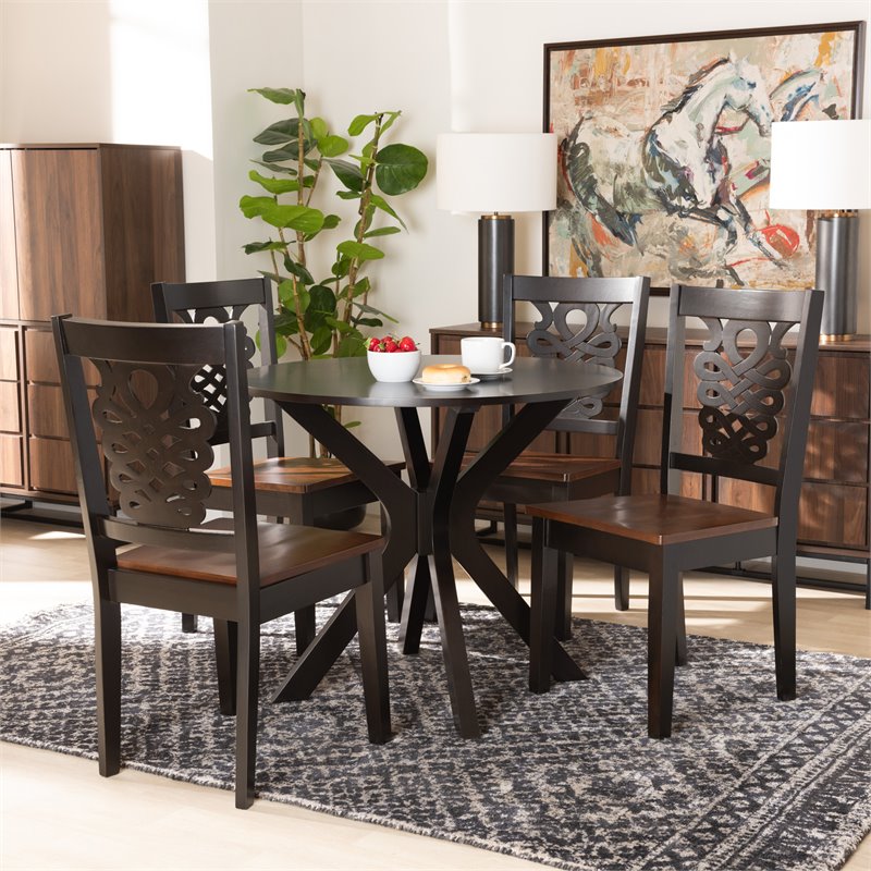 Bowery Hill Two-Tone Brown Finished Wood 5-Piece Dining Set