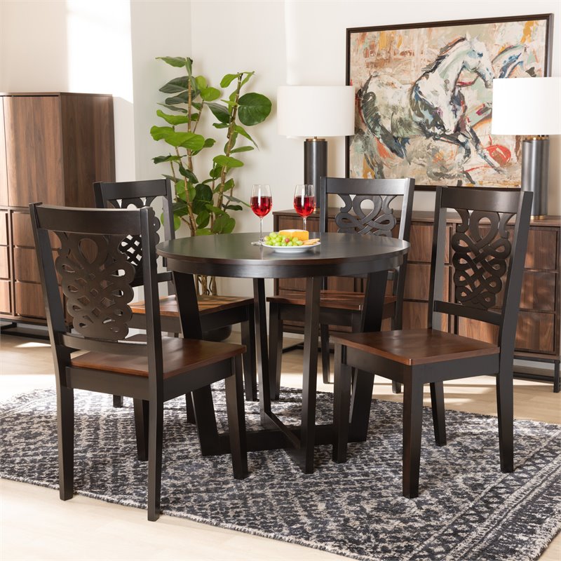 Bowery Hill Two-Tone Brown Finished Wood 5-Piece Dining Set