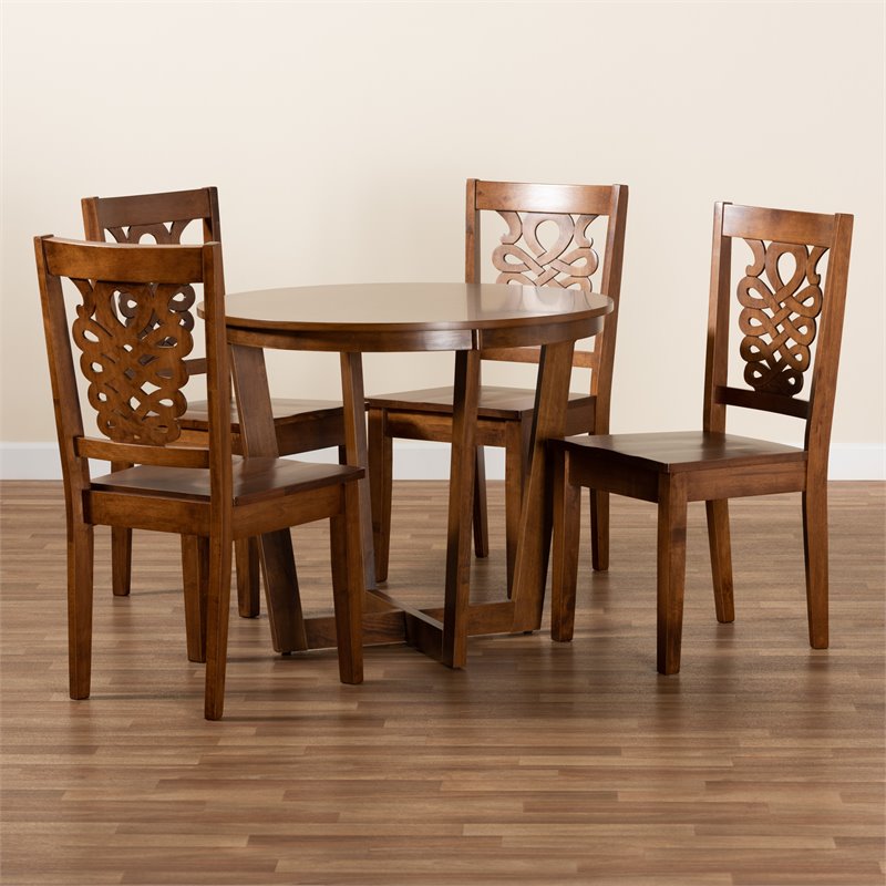 Bowery Hill Walnut Brown Finished Wood 5-Piece Dining Set
