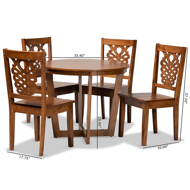 Bowery Hill Walnut Brown Finished Wood 5-Piece Dining Set