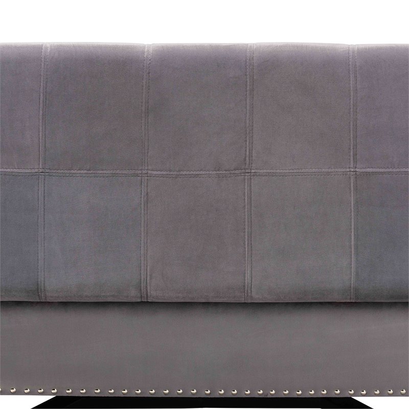 Bowery Hill Grey Velvet and Brown Finished Wood Storage Ottoman