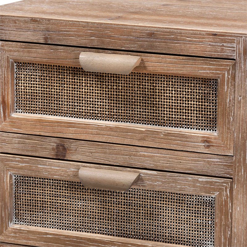 Bowery Hill Brown Finished Wood and Rattan 2-Drawer Nightstand