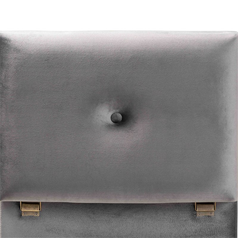 Bowery Hill Grey Velvet and Brown Finished Wood Storage Ottoman
