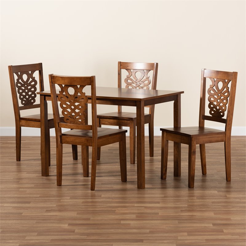 Bowery Hill Walnut Brown Finished Wood 5-Piece Dining Set