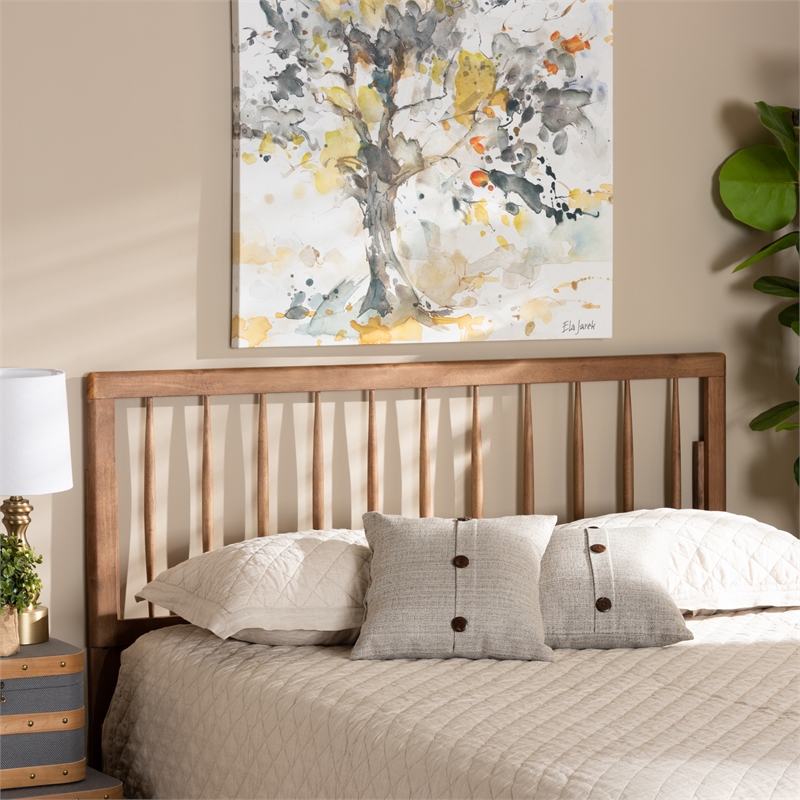 Bowery Hill Rubber Wood Ash Walnut Headboard Spindle Design 78.1
