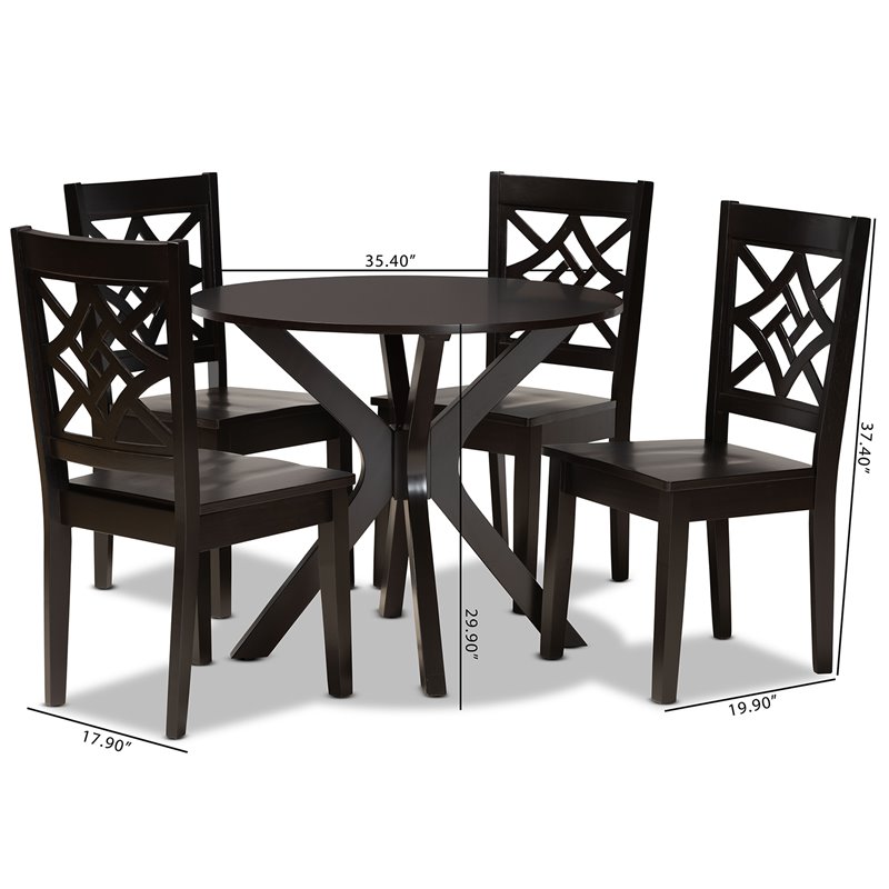 Bowery Hill Dark Brown Finished Wood 5-Piece Dining Set