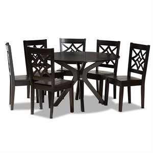 Bowery Hill Dark Brown Finished Wood 7-Piece Dining Set