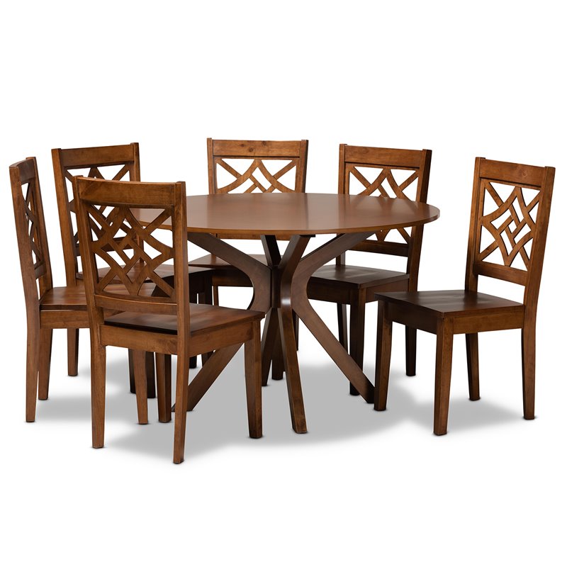 Bowery Hill Walnut Brown Finished Wood 7-Piece Dining Set