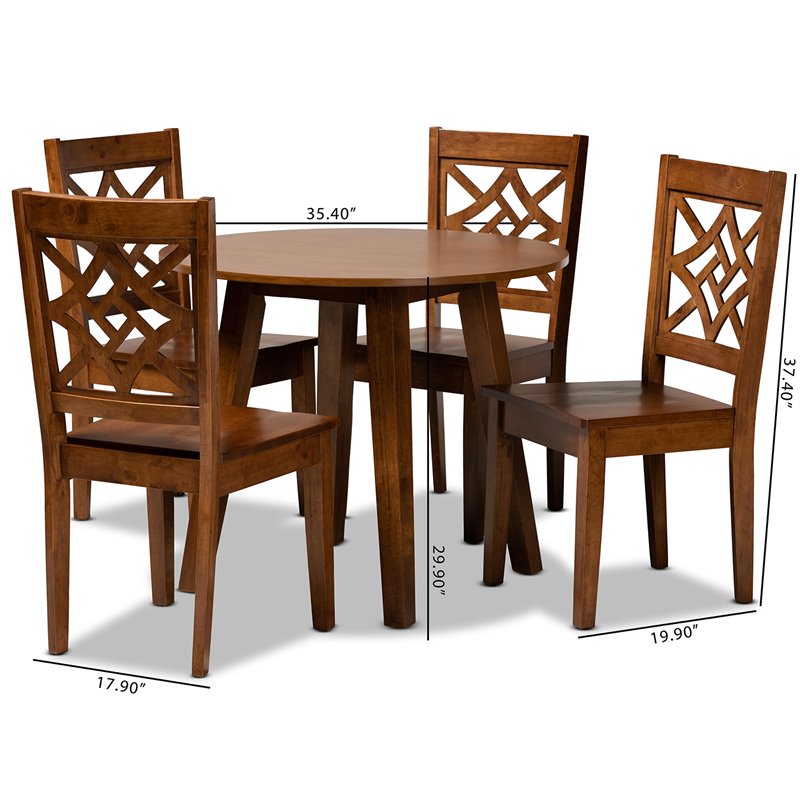 Bowery Hill Walnut Brown Finished Wood 5-Piece Dining Set