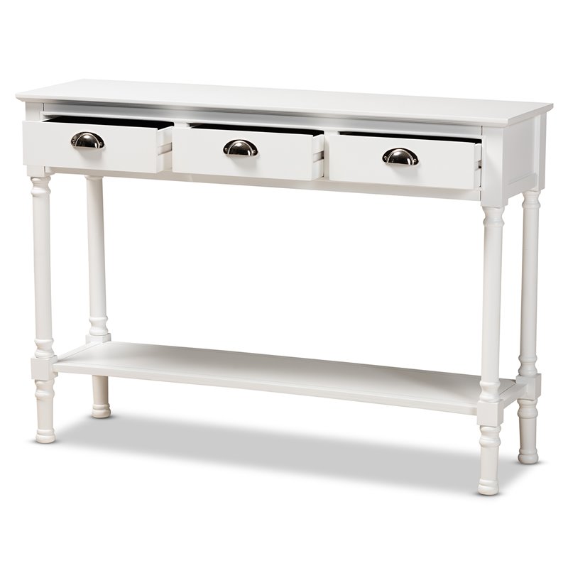 Bowery Hill White Finished Wood 3-Drawer Entryway Console Table