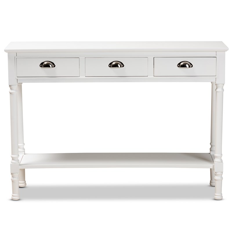 Bowery Hill White Finished Wood 3-Drawer Entryway Console Table