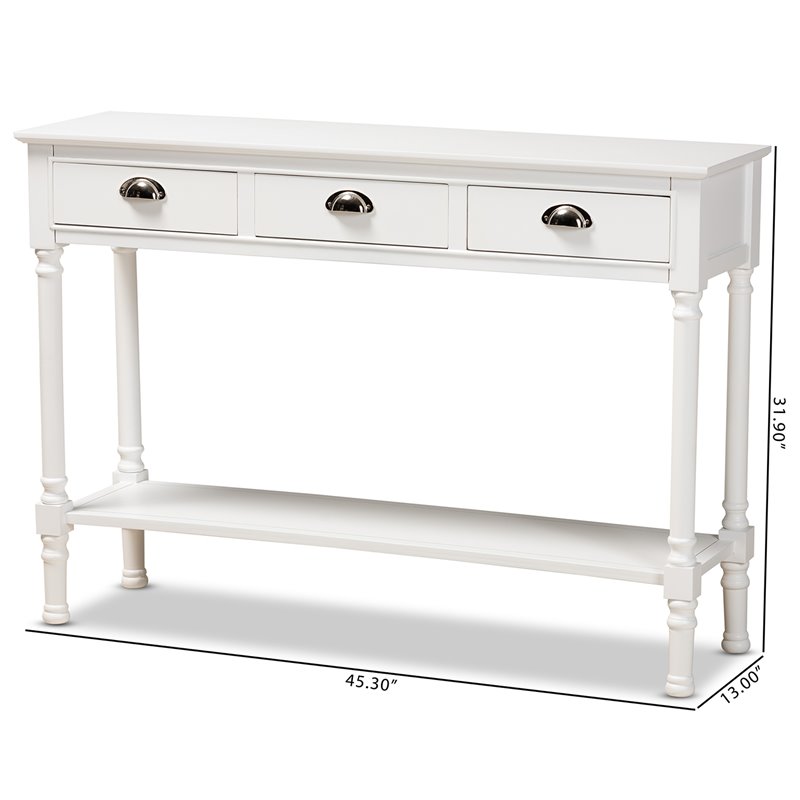 Bowery Hill White Finished Wood 3-Drawer Entryway Console Table