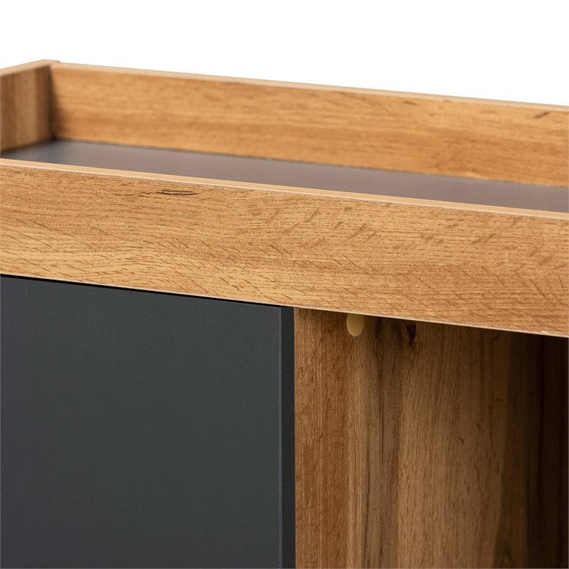 Bowery Hill Modern Two-Tone Grey and Oak Brown Finished Wood Shoe Cabinet