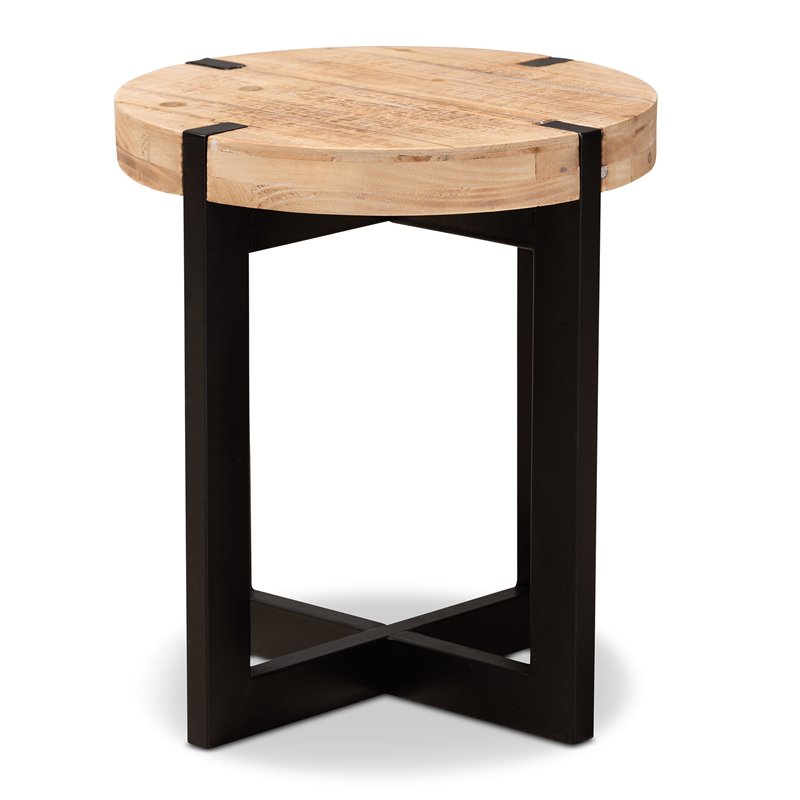 Bowery Hill Brown Finished Wood and Black Finished Metal End Table