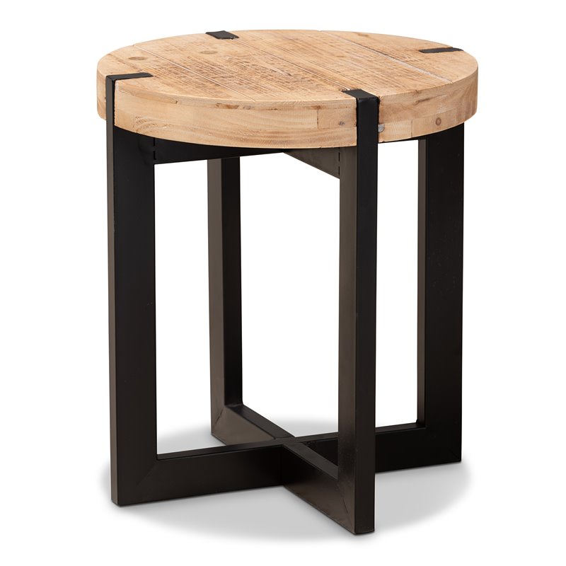Bowery Hill Brown Finished Wood and Black Finished Metal End Table
