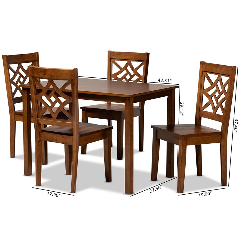 Bowery Hill Walnut Brown Finished Wood 5-Piece Dining Set