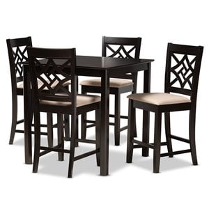 Bowery Hill Sand and Dark Brown Finished Wood 5-Piece Pub Set