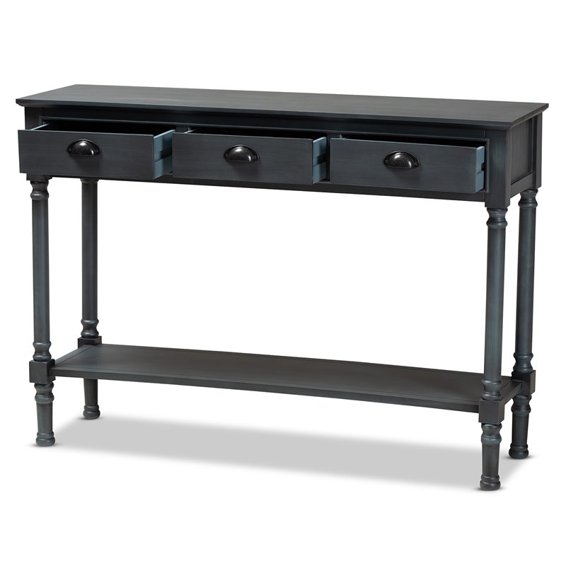 Bowery Hill Grey Finished Wood 3-Drawer Entryway Console Table