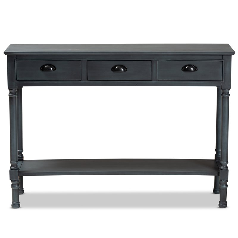 Bowery Hill Grey Finished Wood 3-Drawer Entryway Console Table