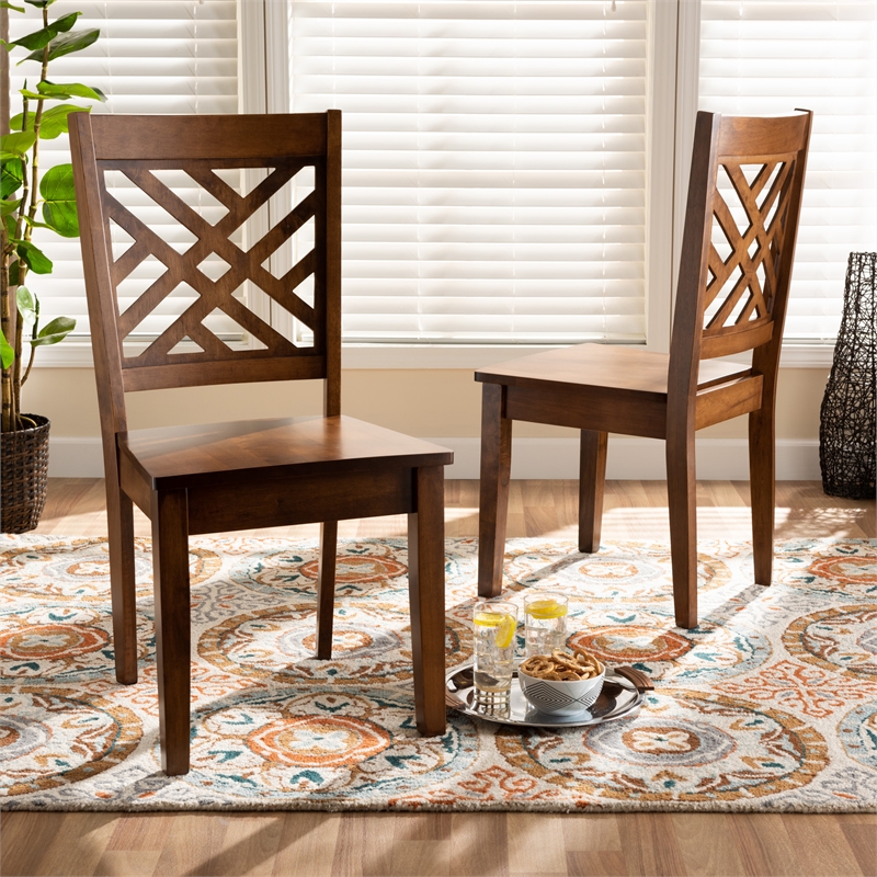 Bowery Hill Walnut Brown Finished Wood 2-Piece Dining Chair Set