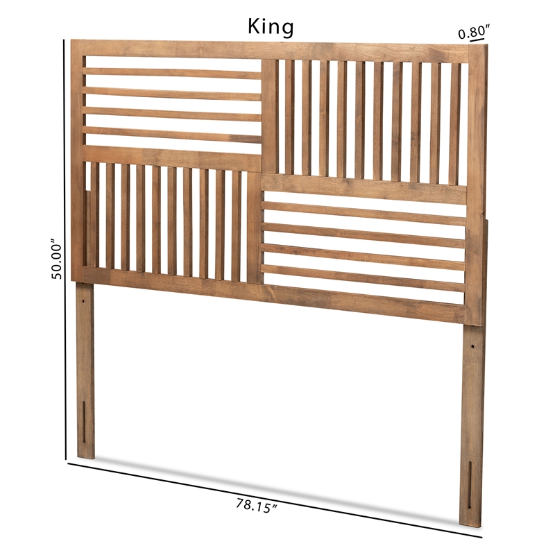 Bowery Hill Rubber Wood Ash Walnut Headboard Rectangular Slatted Design 50