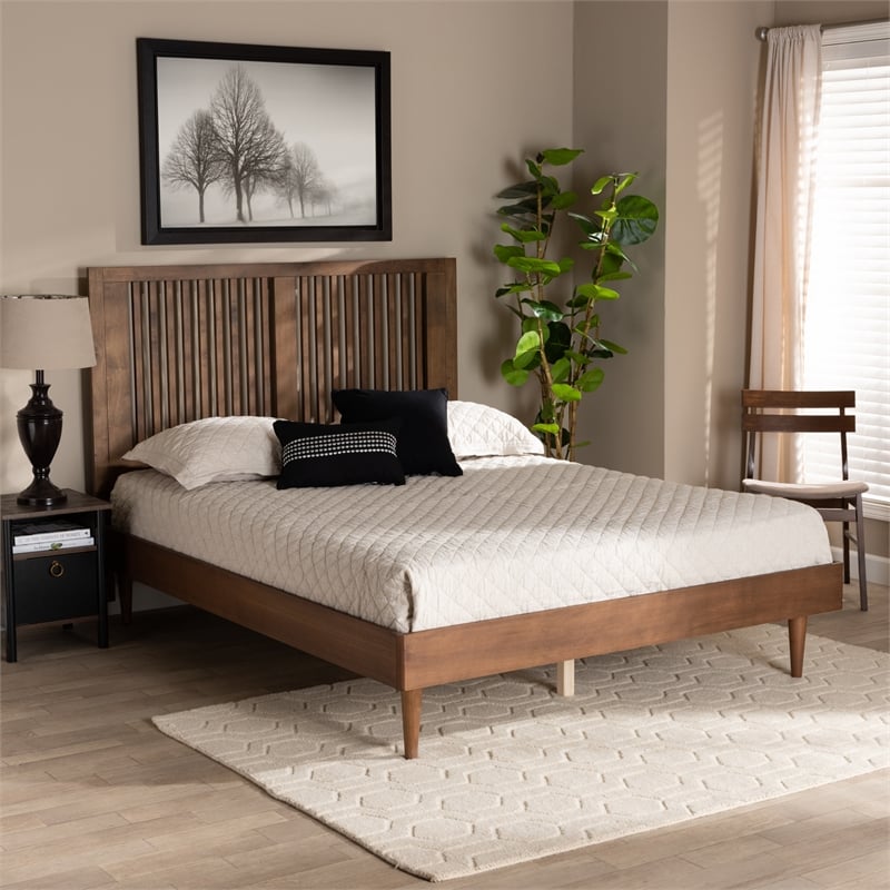Bowery Hill Ash Walnut Finished Wood Queen Size Platform Bed