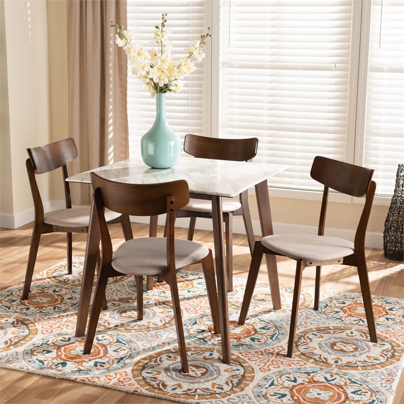 Bowery Hill Brown Wood 5-Piece Dining Set with Faux Marble Dining Table