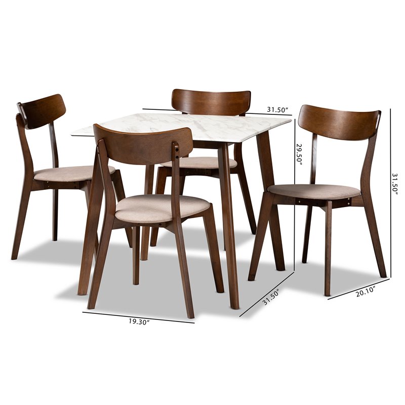 Bowery Hill Brown Wood 5-Piece Dining Set with Faux Marble Dining Table