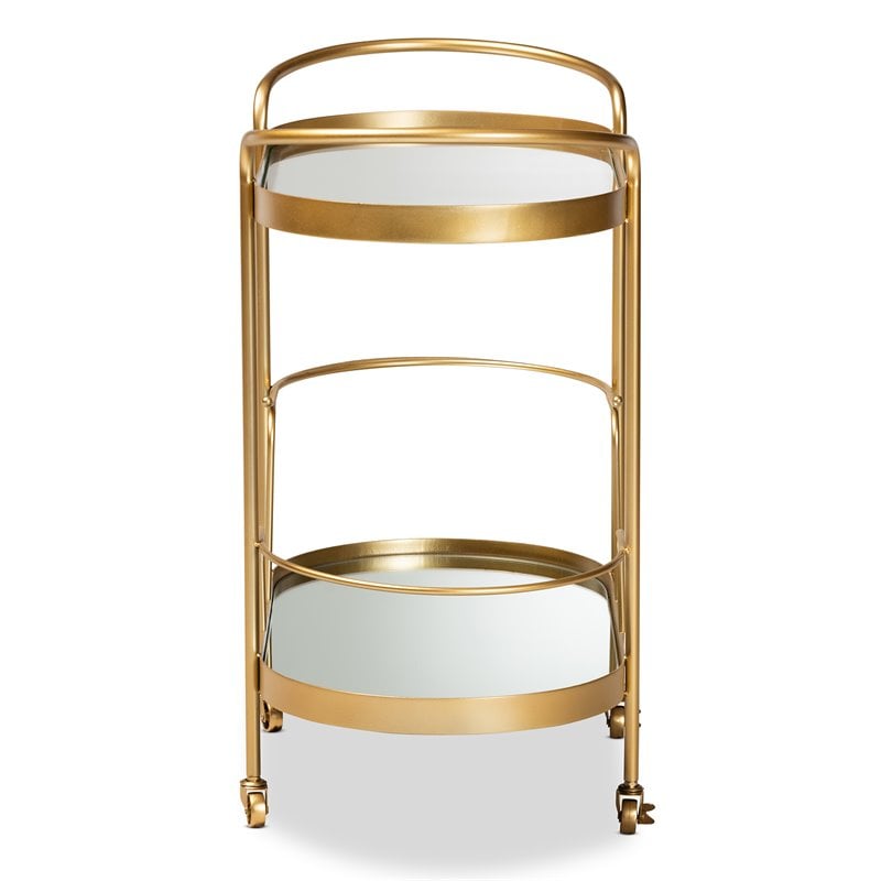 Bowery Hill Gold Finished Metal and Glass 2-Tier Mobile Wine Bar Cart