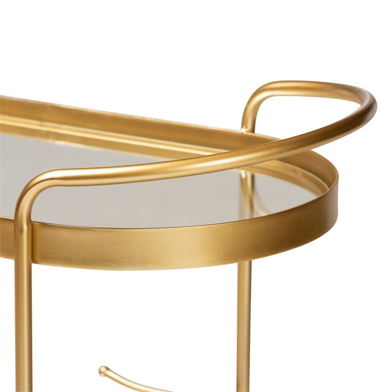 Bowery Hill Gold Finished Metal and Glass 2-Tier Mobile Wine Bar Cart