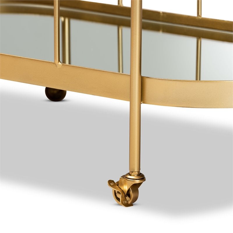 Bowery Hill Gold Finished Metal and Glass 2-Tier Mobile Wine Bar Cart