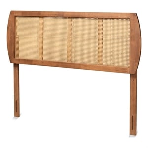 Bowery Hill Mid-Century Rattan Queen Size Headboard in Walnut