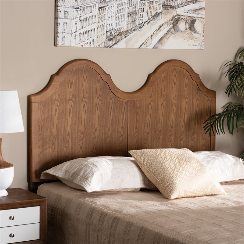 Bowery Hill Ash Walnut Finished Wood King Size Arched Headboard