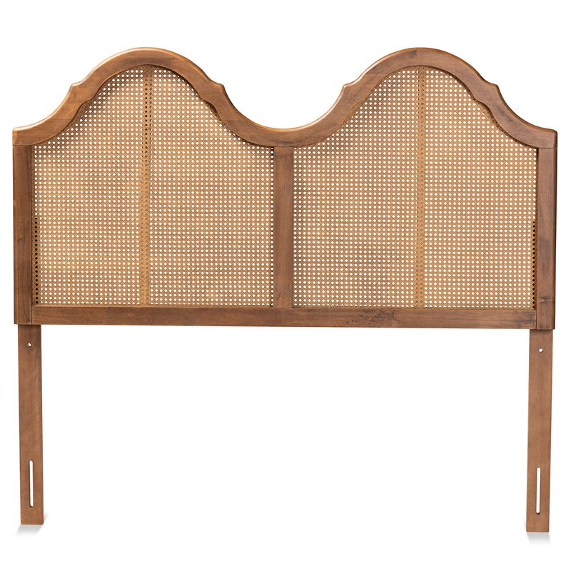Bowery Hill Modern Rattan Full Size Arched Headboard in Walnut