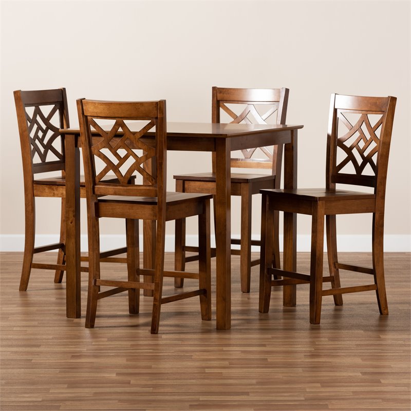 Bowery Hill Walnut Brown Finished Wood 5-Piece Pub Set