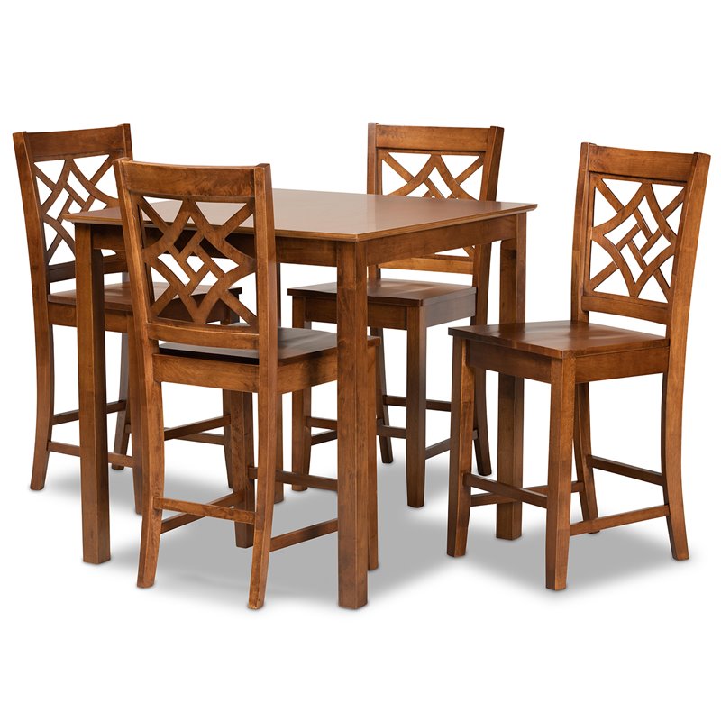 Bowery Hill Walnut Brown Finished Wood 5-Piece Pub Set