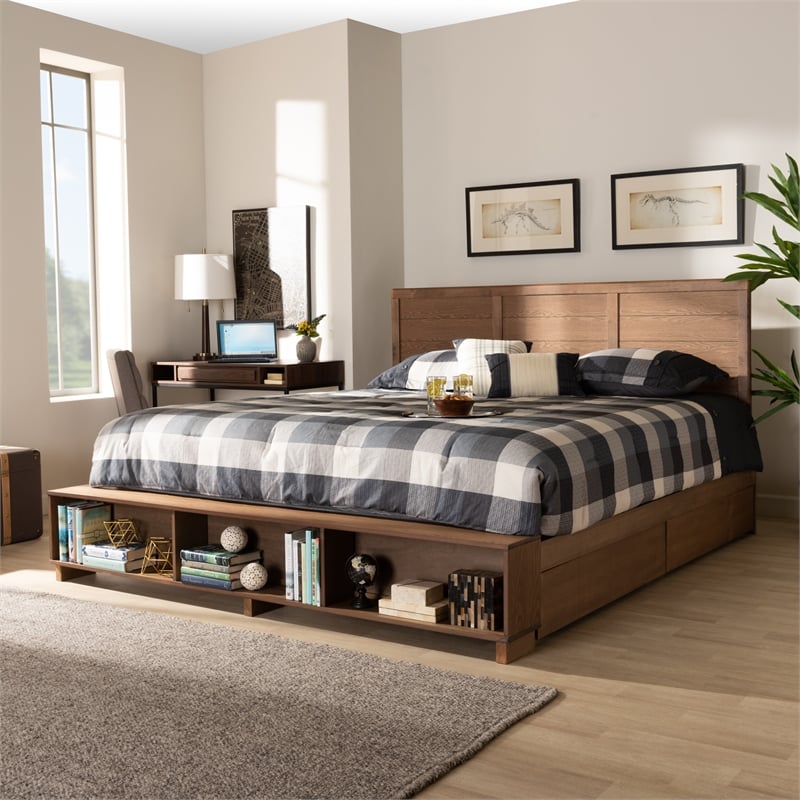Bowery Hill Brown Finished Wood King Size 4-Drawer Bed