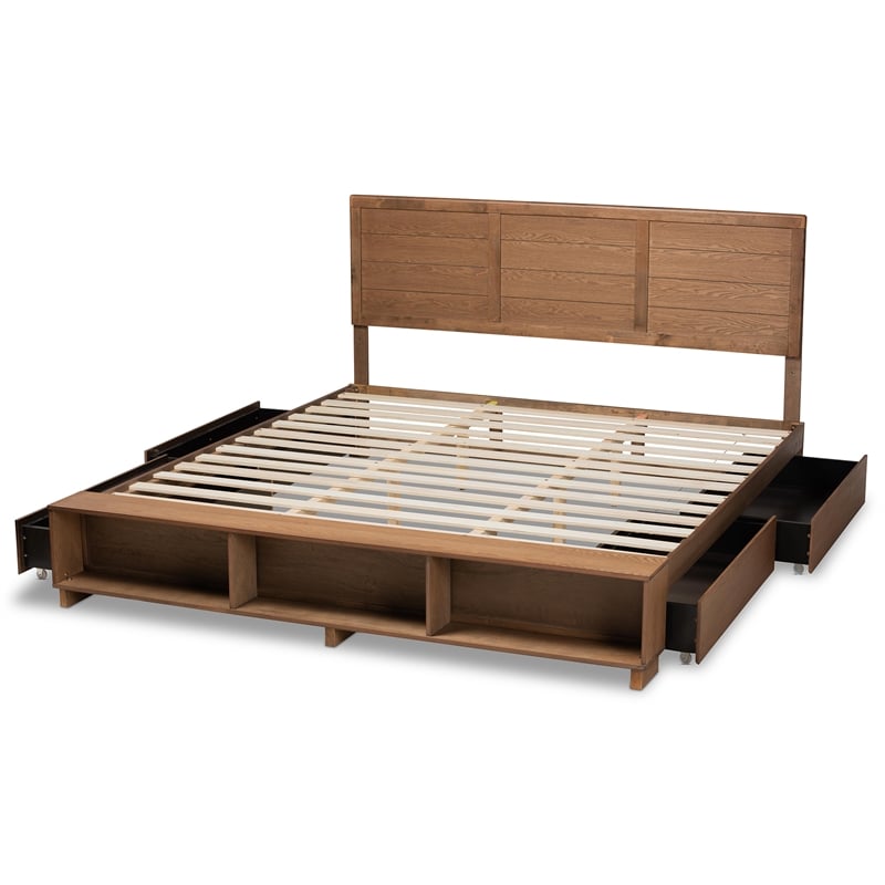 Bowery Hill Brown Finished Wood King Size 4-Drawer Bed