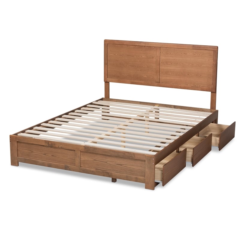 Bowery Hill Brown Finished Wood Queen Size 3-Drawer Bed