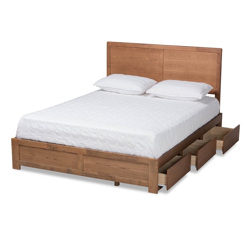 Bowery Hill Brown Finished Wood Queen Size 3-Drawer Bed